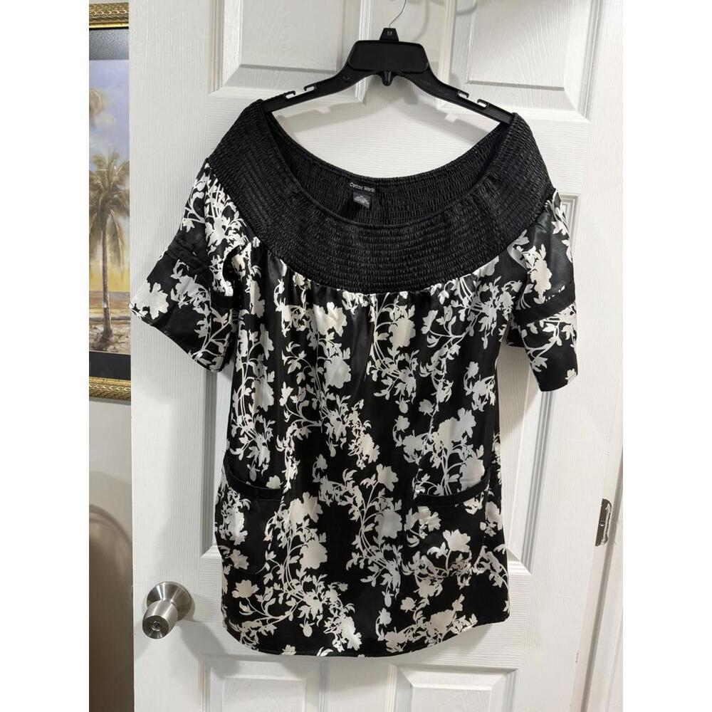 Cotton Work Women’s Silk Dress Top Black & White Medium